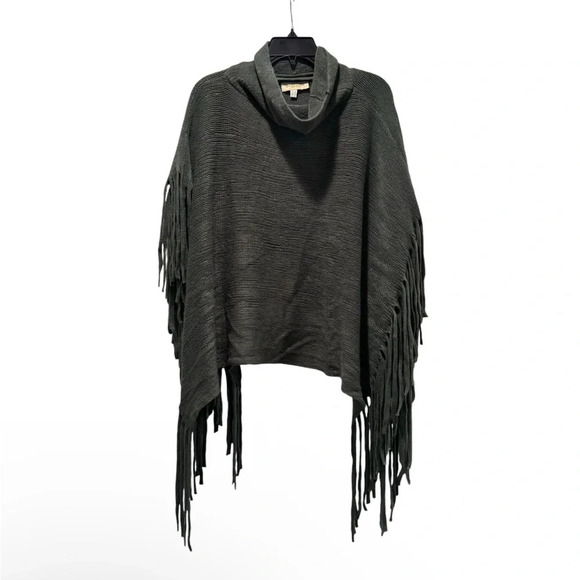 BAAZZARA Grey Cowl Neck Fringed Poncho - Picture 1 of 5